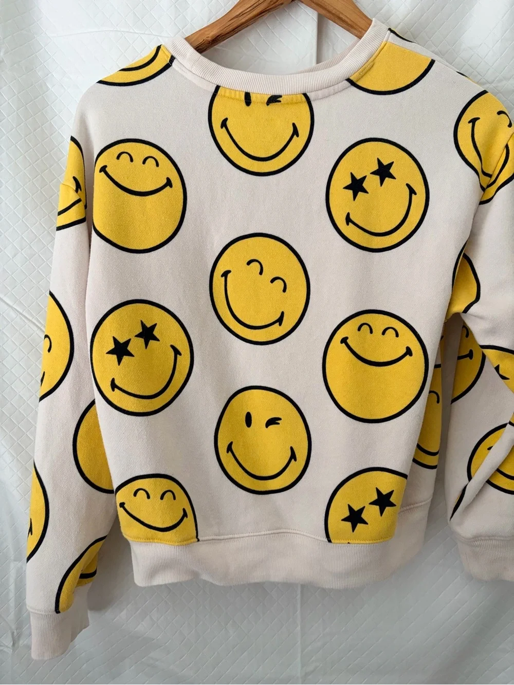 GAP Cream Crewneck with Yellow Smiley Print